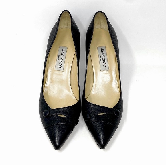🚨FINAL🚨Jimmy CHOO Black Leather Button Pumps Size 40🚨FINAL PRICEDROP🚨 - Picture 2 of 6